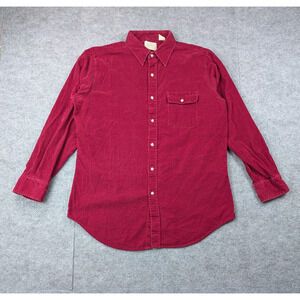 Vintage Sears Button Up Shirt Mens Large Corduroy Cotton Red Western Retro 60s